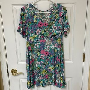 Sol R. H. R. small dress with pink, yellow, purple & white flowers with pockets.